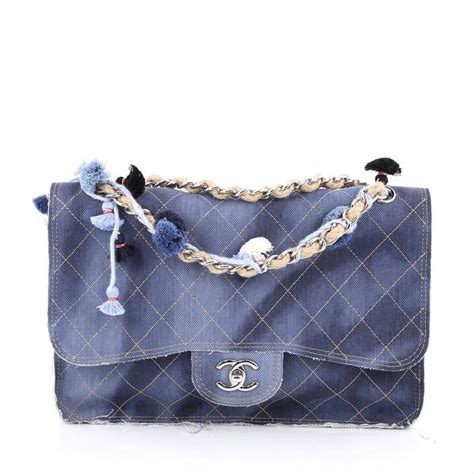 chanel denim flap bag with pom poms|chanel flap pattern.